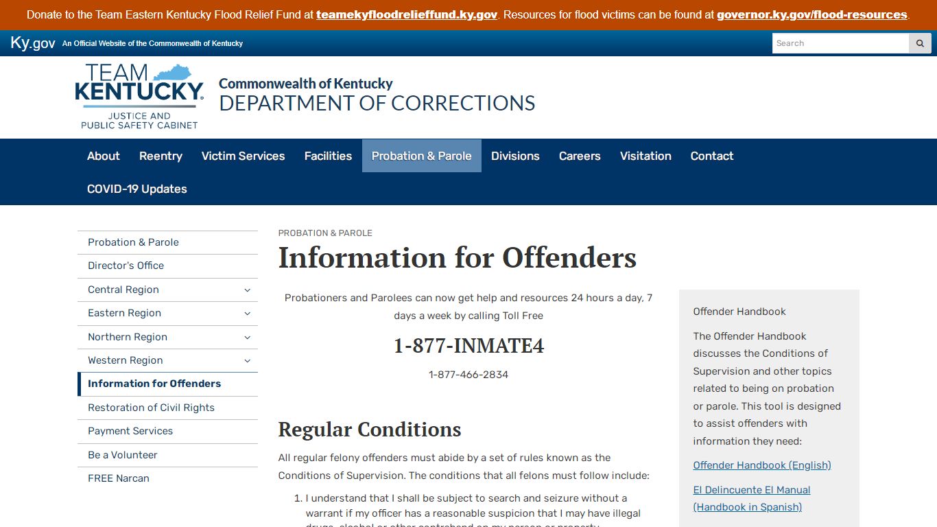 Information for Offenders - Department of Corrections - Kentucky